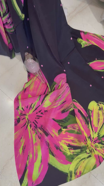 Rangrez- Vibrant Floral Printed Saree | Pure Crepe