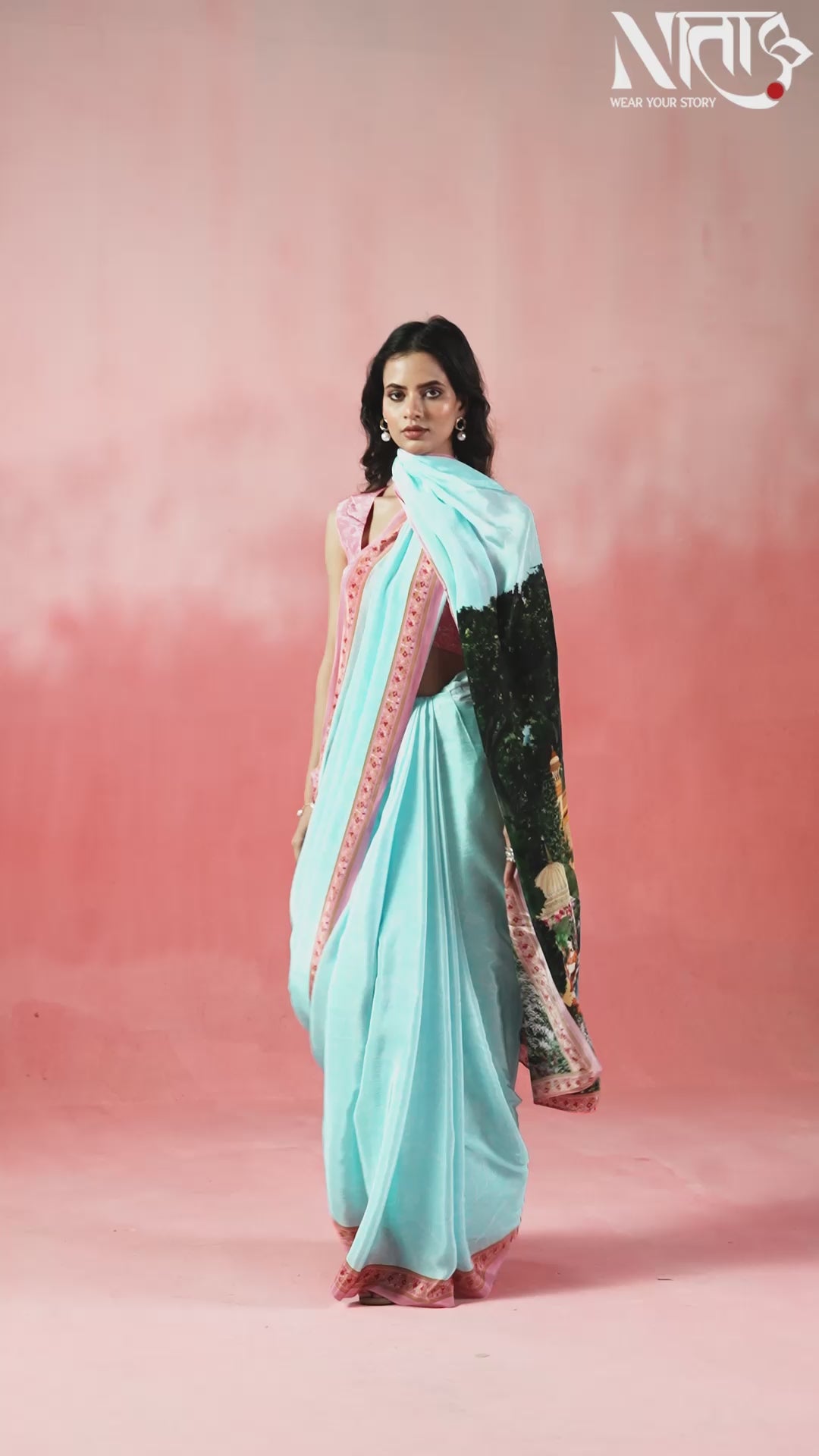 Neel Mahal-Blue Saree with Royal Garden Motifs