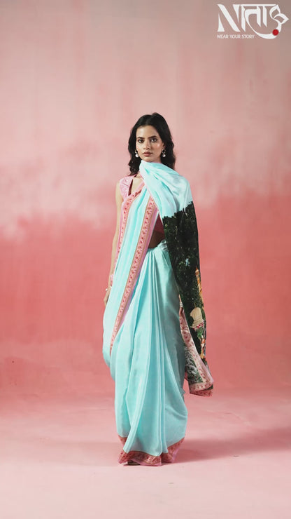 Neel Mahal-Blue Saree with Royal Garden Motifs