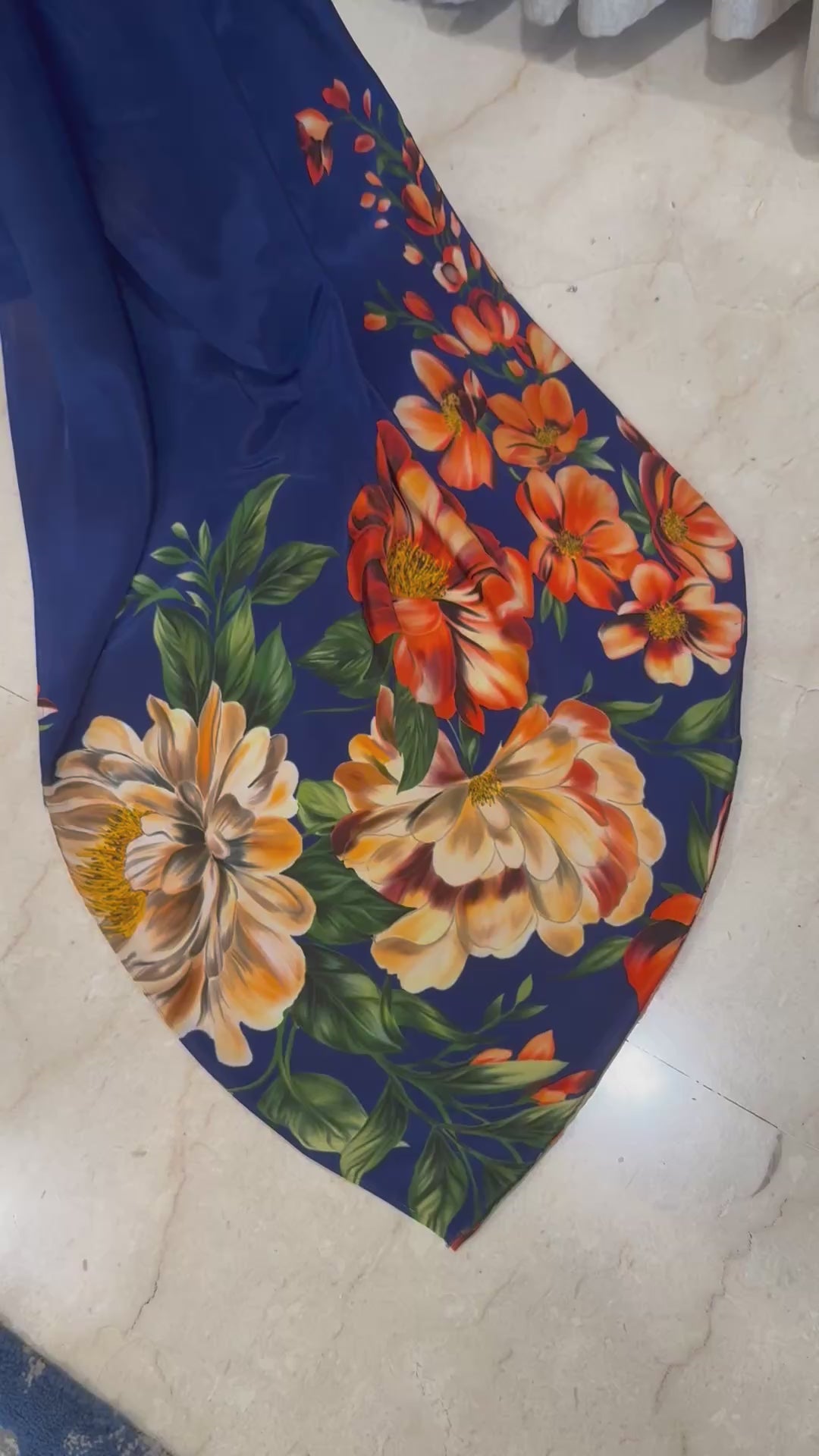 Neelika – Rich Blue Floral Printed Saree | Pure Crepe