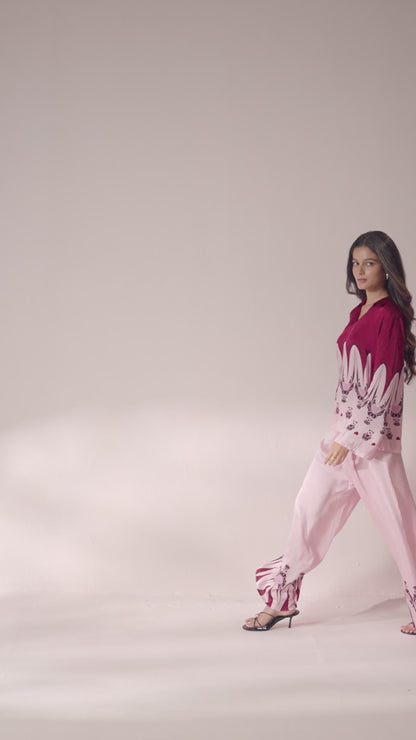 Gulnaar – Pink with Maroon Motifs Coord Set