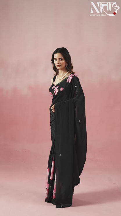 Kamalraas- Black Saree with Classic Pichwai Prints