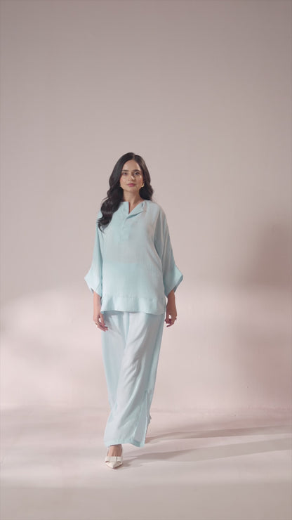 Sky Drift – Sky Blue Coord Set with Slit Pants
