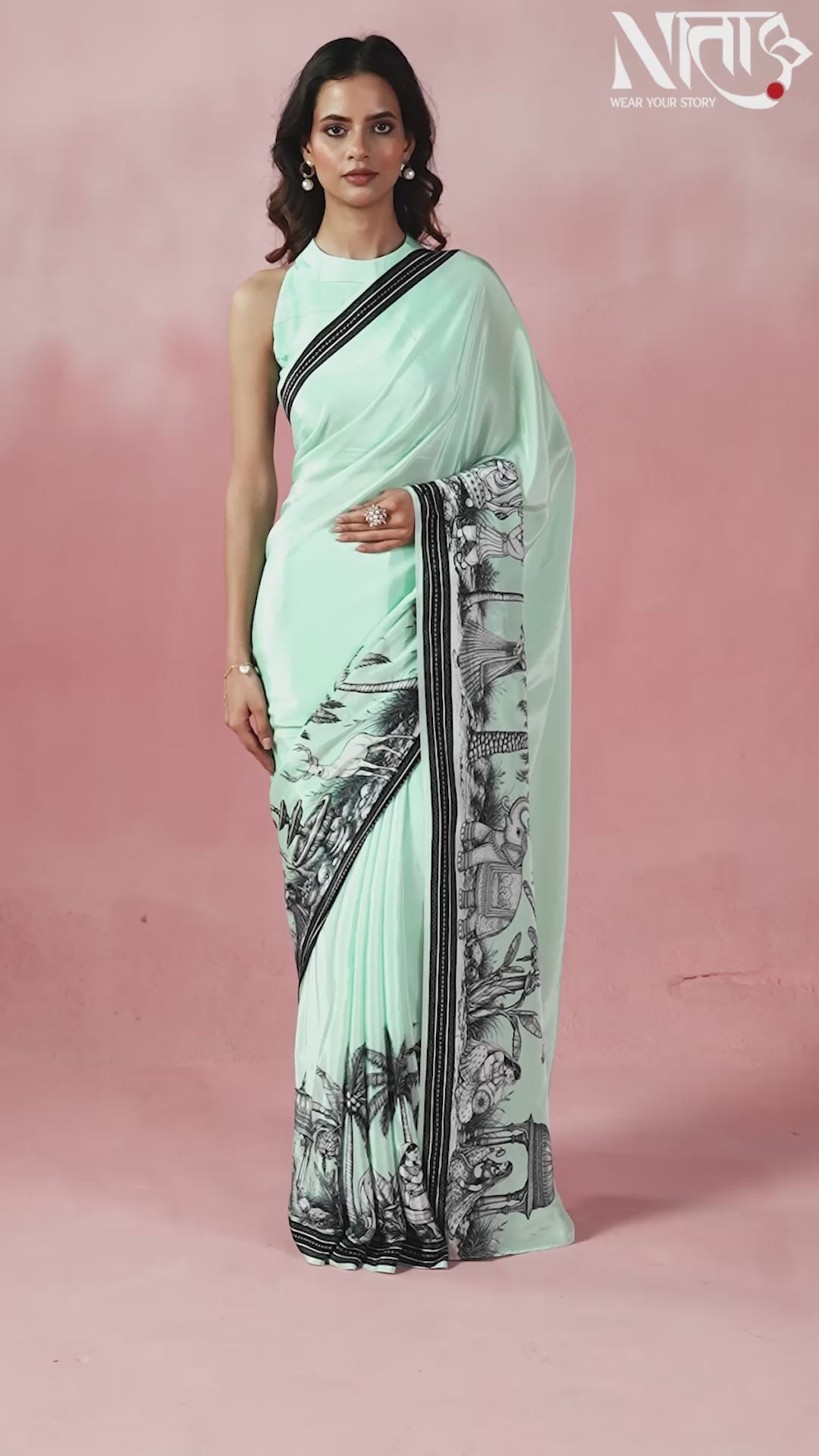 Mintara – Mint Green Drape Adorned with Kalamkari Motifs