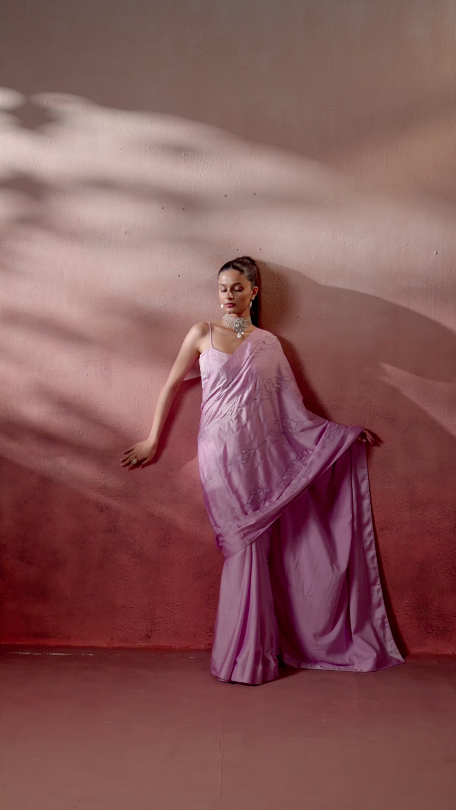 Shabnam – Lilac Saree with Pearl Border &amp; Embroidery