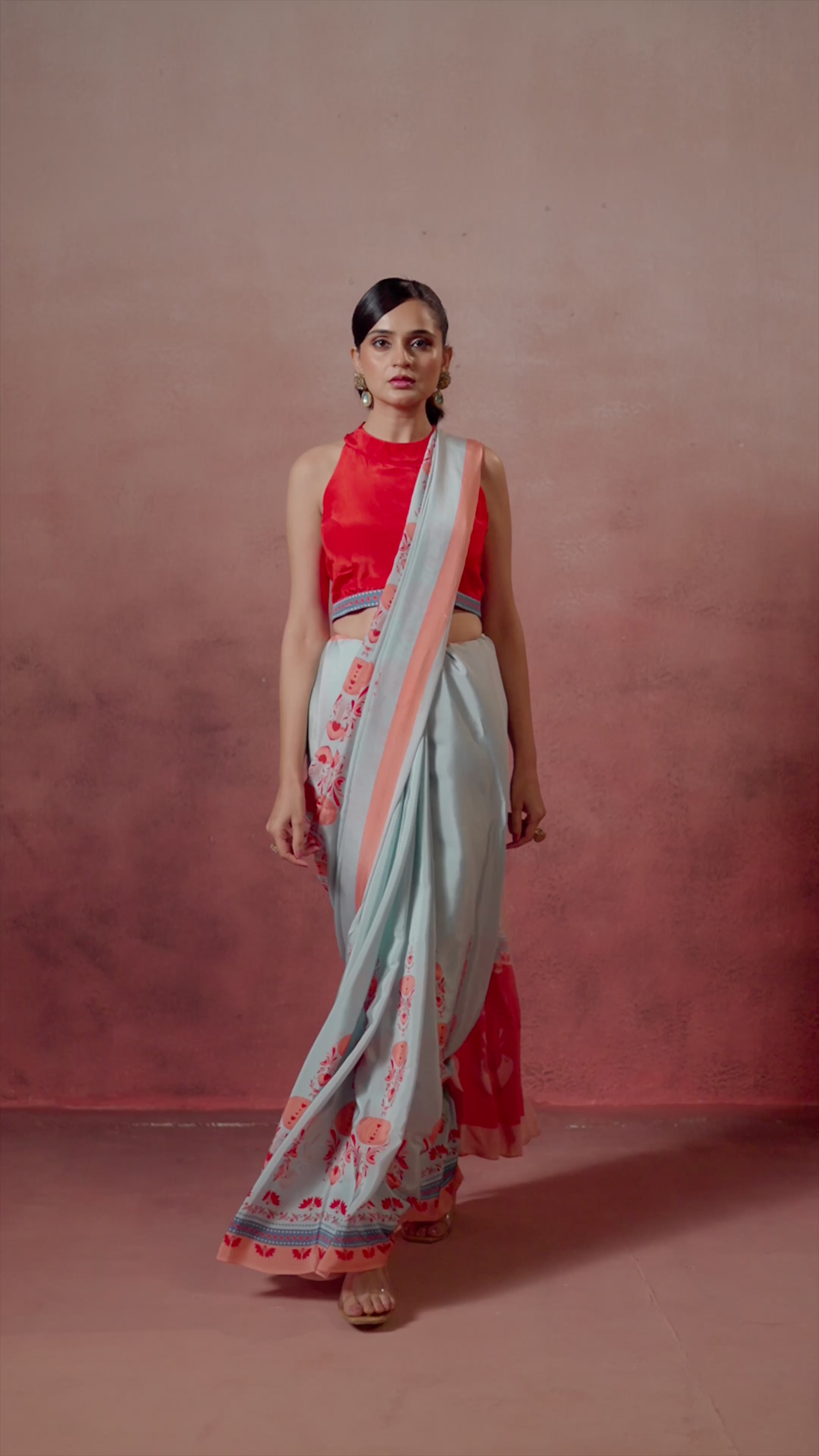 Samudra – Waves of Blue &amp; Orange Elegance (Pure Crepe)