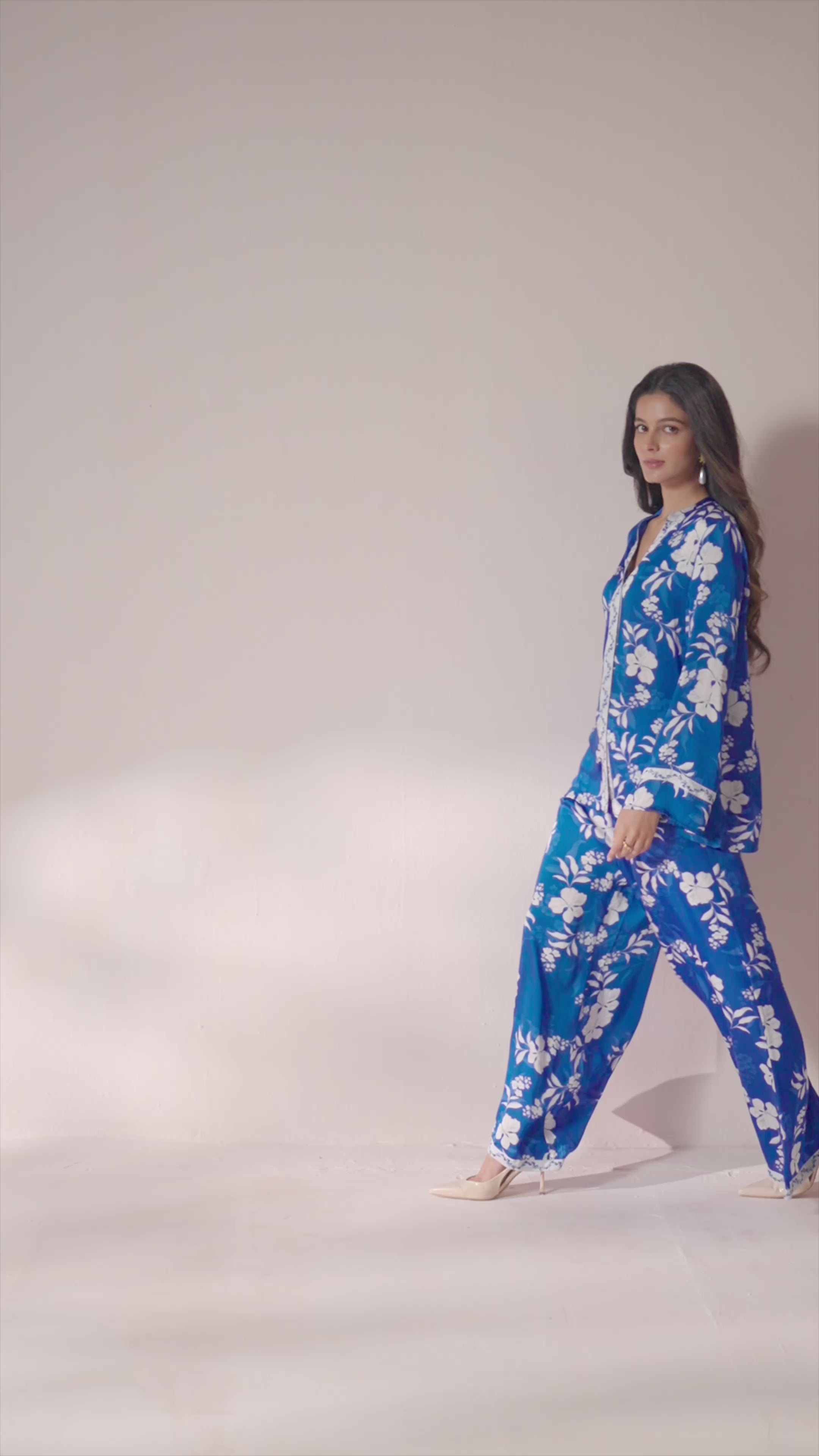 Neelphool – Blue Coord Set with White Floral Elegance