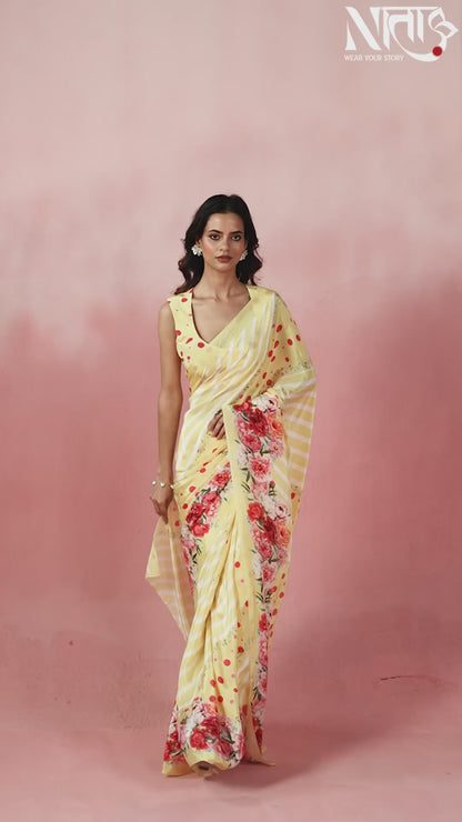 Polka Baagicha –Yellow with Florals with Playful Polka Twist