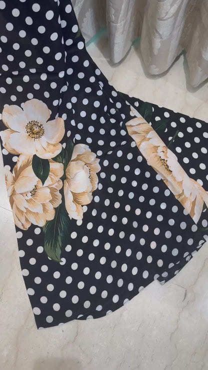 Phool Raatri : A rich, deep base canvas adorned with blooming floral motifs| Pure Crepe