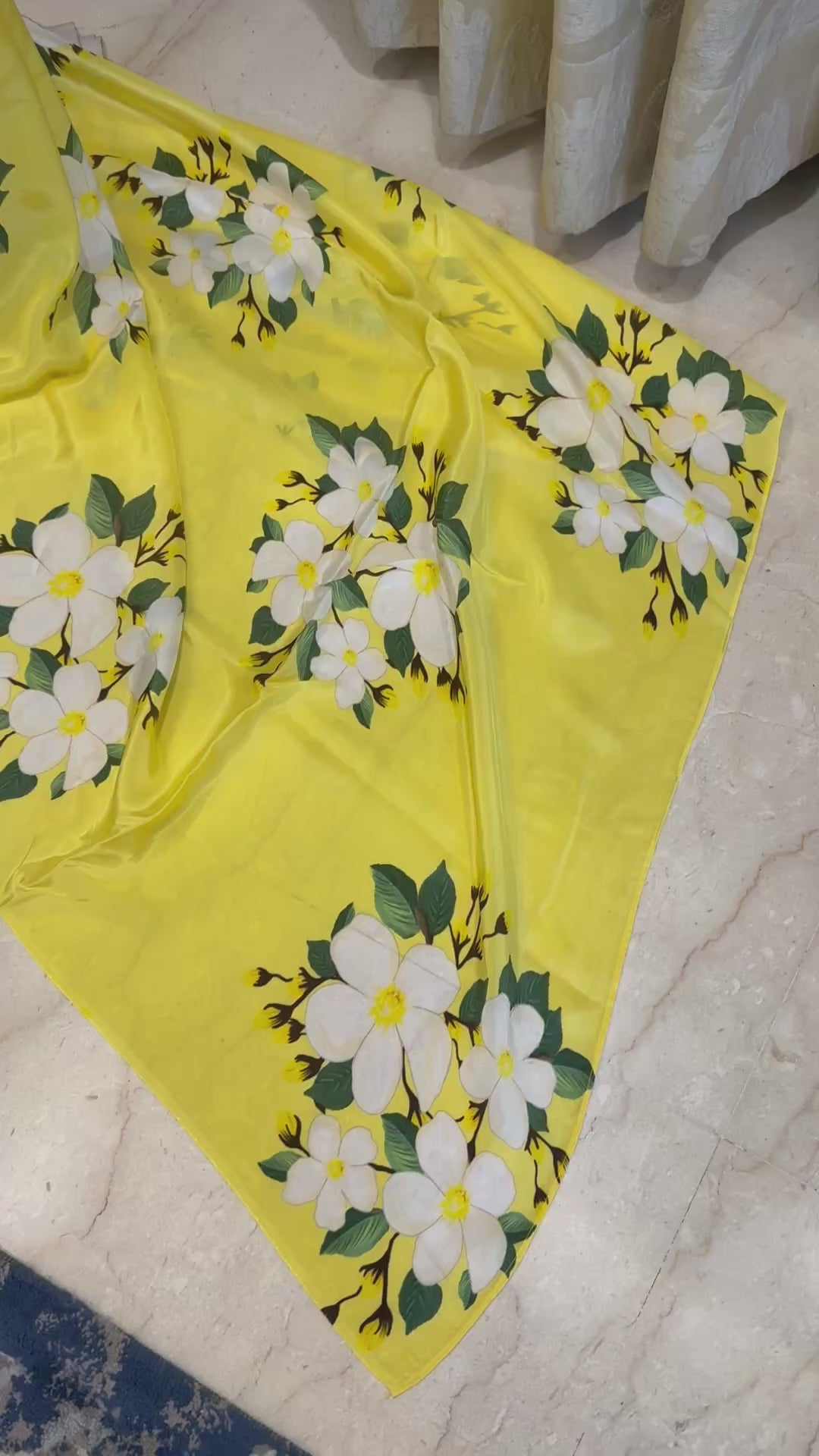 Jamrul – Lemon Floral Printed Saree | Pure Crepe